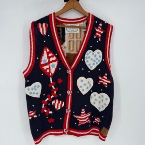 Vintage Eagle Eye Collectibles Patriotic American Flag Kite Hearts Band Vest M